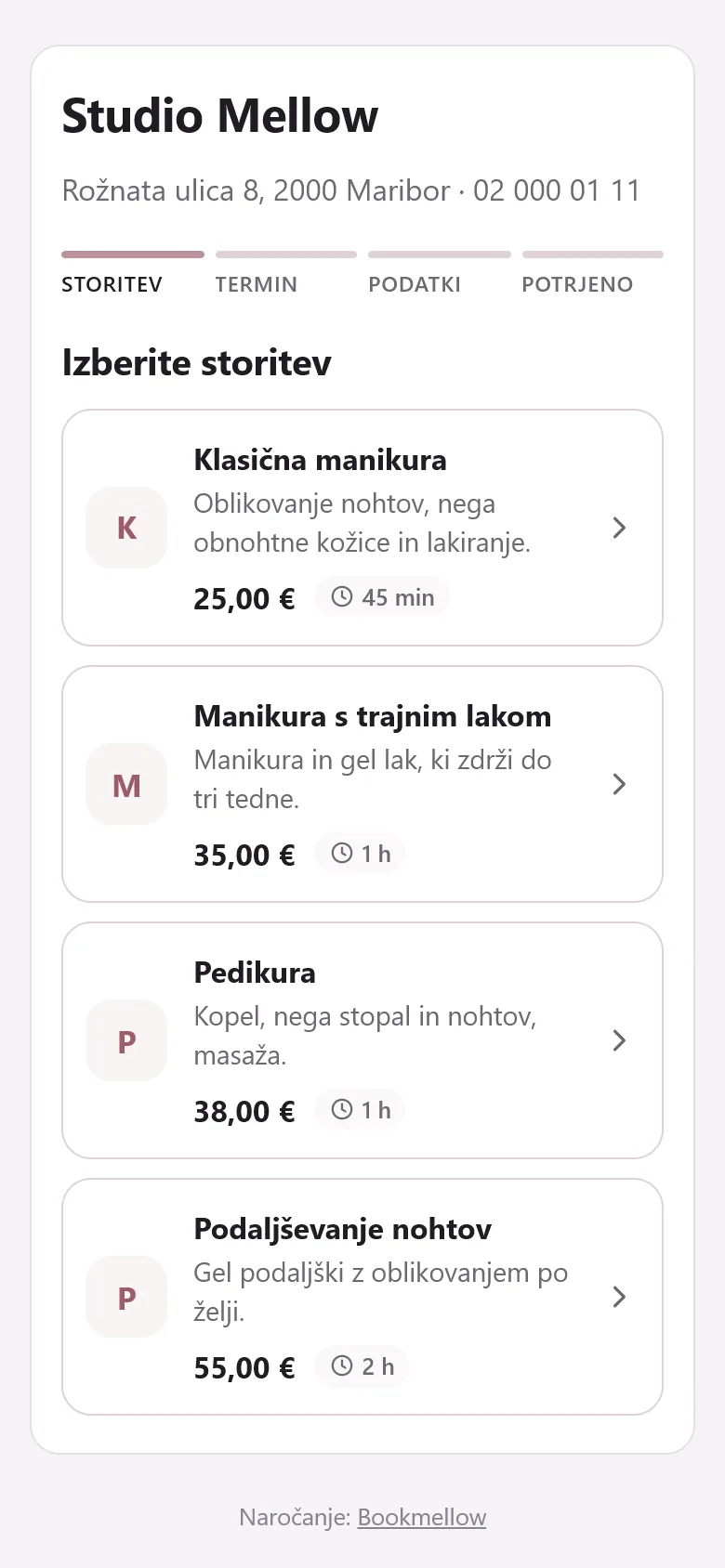 Izbere storitev
